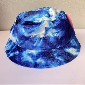 Juicy Couture JC Velour Bucket Hat Blue Tye Dye NWT
